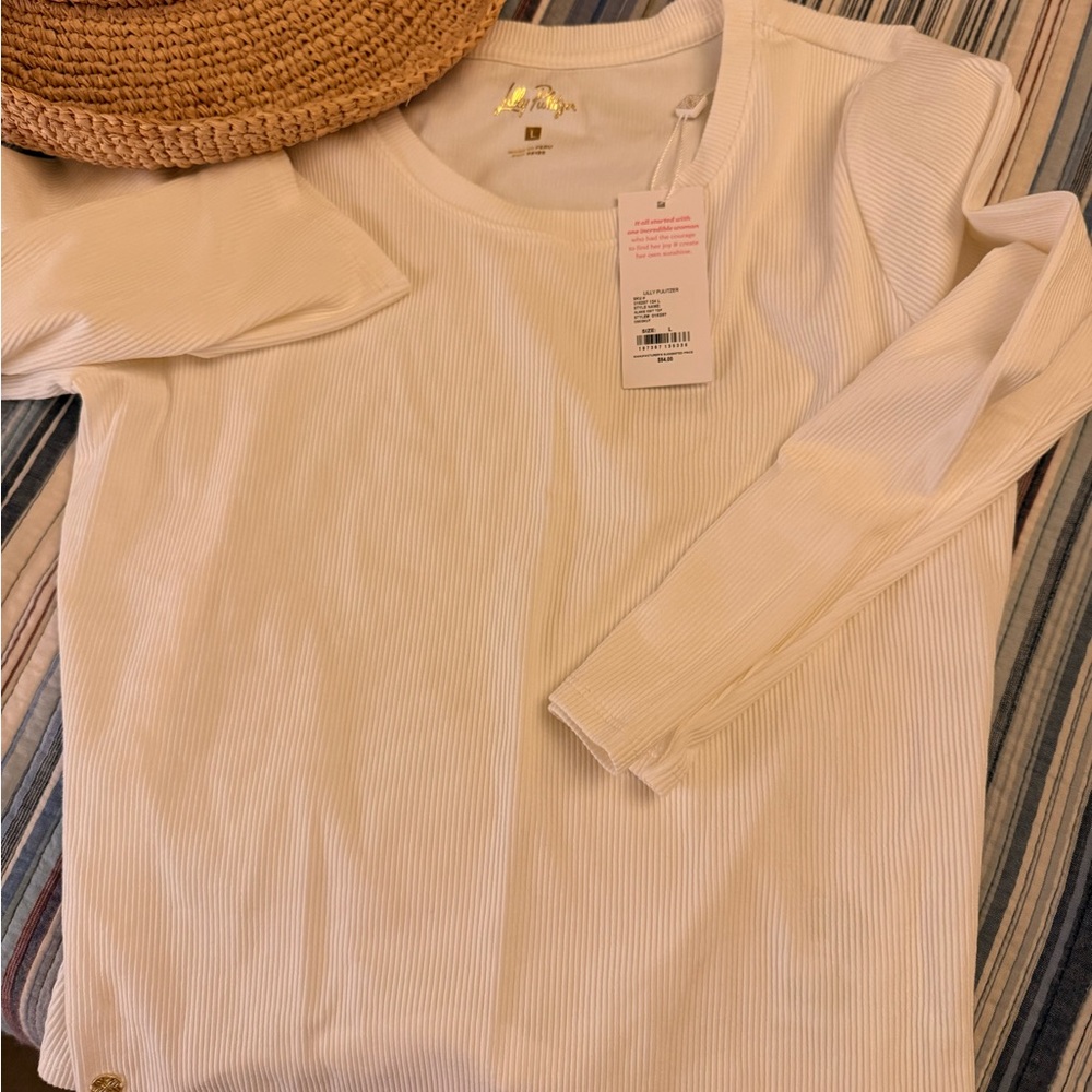 Lilly Pulitzer Alan’s Knit Cream Ribbed Long Sleeve Top NWT Large Coconut
